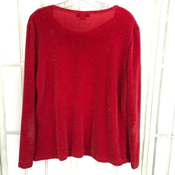 Notations Christmas Red Blouse w Attached Cardigan Size XL Lagenlook Cowl Neck - Picture 2 of 13